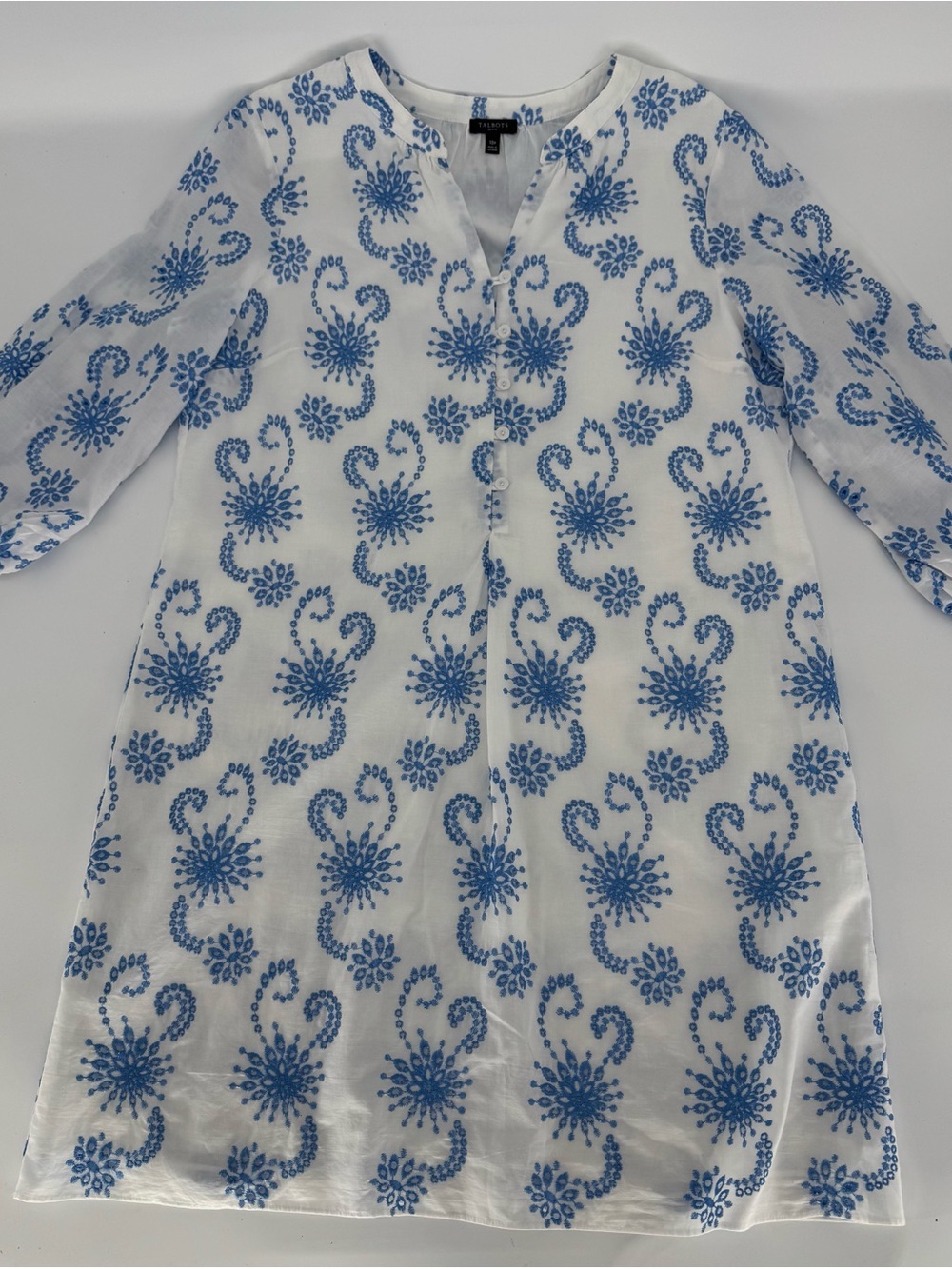 Talbots Women White Dress with Blue Floral Print Size 10P - Picture 4 of 13
